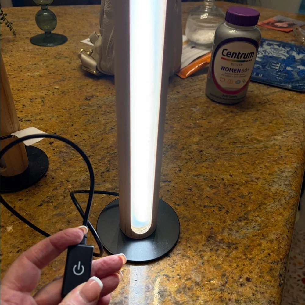 Pair of Modern LED Tube Lamps in Warm White on Black Bases - Picture 3 of 5